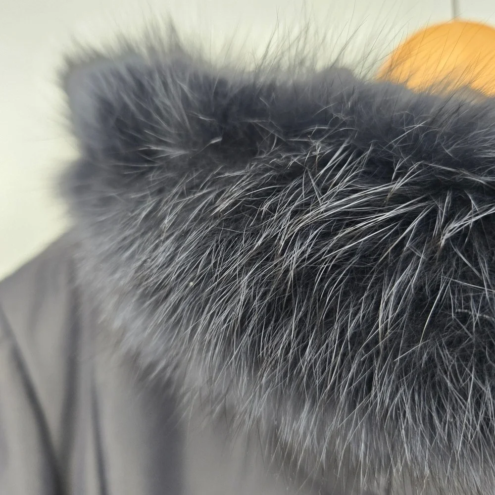 1‎ Madison Luxe Outerwear Womens 3X Fox Fur Trim Hooded Black Long Parka Coat